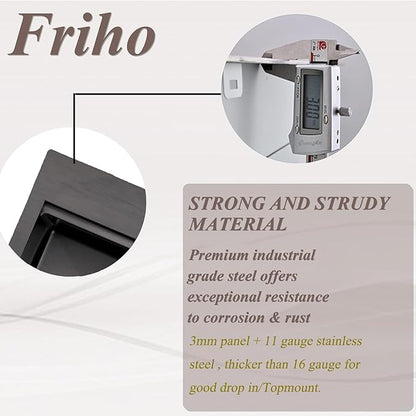 Friho Drop in Black Bar Sink, 15 x 15 Inch Stainless Steel Single Bowl Topmount Kitchen Sink, Handmade Bar Prep Sink,Outdoor Rv Single Bowl Kitchen Bar Sink with Cutting Board