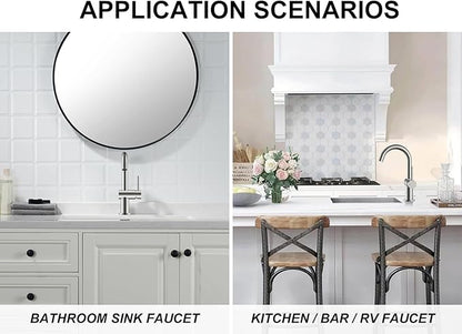 KENES Brushed Nickel Bathroom Faucet Single Handle Modern Prep Wet Bar Sink Faucet Bathroom Sink Faucets with Drain Assembly & Deck Plate, Farmhouse RV Camper Outdoor Utility Faucet, KE-9005B