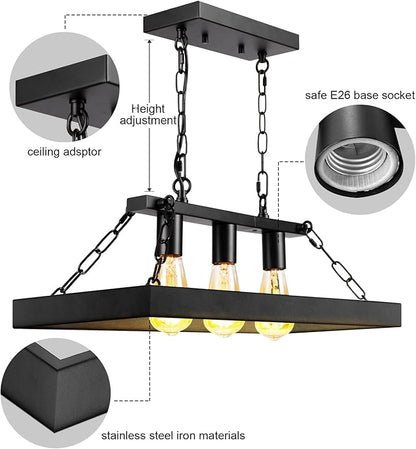 Rustic Farmhouse Chandelier for Dining Room 3-Lights Black