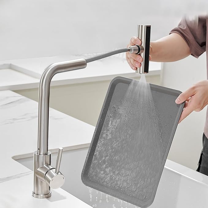 OWOFAN Kitchen Faucet with Pull Down Sprayer Waterfall Single Hole Single Handle Stainless Steel Kitchen Sink Faucets Brushed Nickel