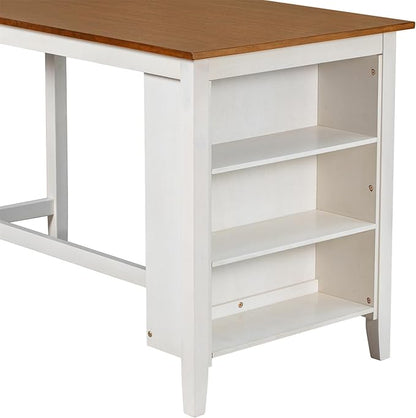 Harper & Bright Designs 5 Pieces Counter Height Wooden Bar Table Set with 3-Tier Shelf and 4 Chairs, Rustic Farmhouse Dining Table Set for 4, White