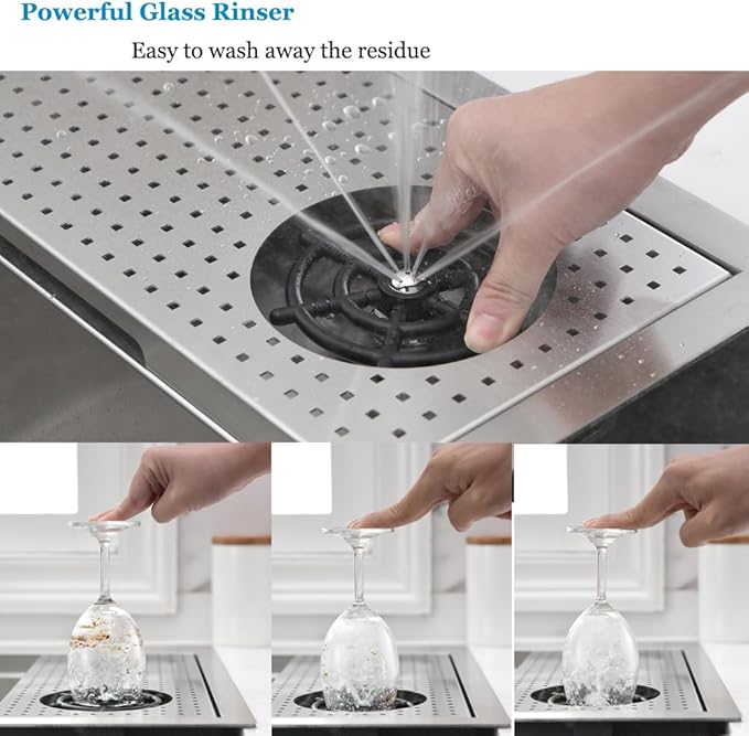 33 Inch Undermount Kitchen Sink with Glass Rinser -Bokaiya 33x19 Stainless Steel Kitchen Sinks Undermount Workstation Sink 16 Gauge Multifunctional Single Bowl Deep Kitchen Sink with Cutting Board