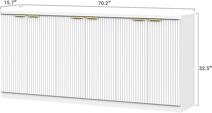 Yanosaku 70" Large Buffet Sideboard Cabinet, Fluted Cabinet 6 Doors, Buffet Table Coffee Bar Wine Bar Storage Cabinet for Dining Room, Living Room, White