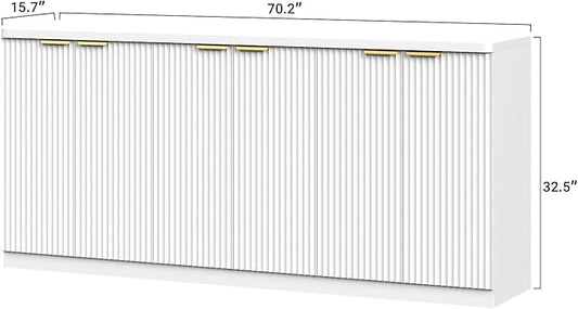 Yanosaku 70" Large Buffet Sideboard Cabinet, Fluted Cabinet 6 Doors, Buffet Table Coffee Bar Wine Bar Storage Cabinet for Dining Room, Living Room, White