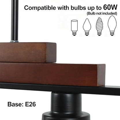 COTULIN 5-Light Farmhouse Kitchen Island Lighting, Dining Room Light Fixture, Rustic Wood Linear Chandelier Hanging, Black Pendant Light with Adjustable Rods and Clear Glass Shades