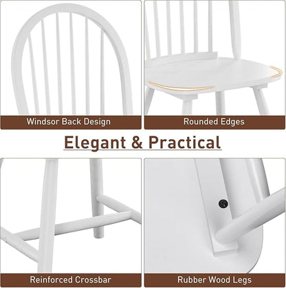 SIMOE Dining Chairs Set of 2, Farmhouse Wooden Kitchen Chairs with Spindle Back, Solid Wood Legs, Windsor Dining Chairs for Kitchen and Dining Room, White