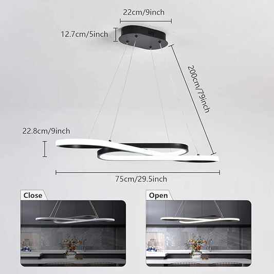 Led Pendant Light, Modern Chandelier,Dimmable Black Led Chandelier for Dining Room Light Fixture Over Table Modern Kitchen Island Lighting with Remote,Height Adjustable Ceiling Lamps