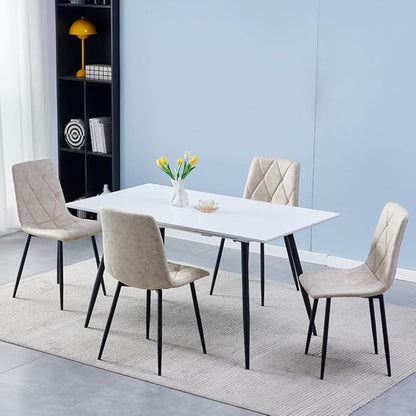 Btrpily 4 Set of Dining Chairs, Metal Frame Dining Chair for Kitchen Room,Technology Cloth Seat Chair for Living Room, Bedroom(Beige)