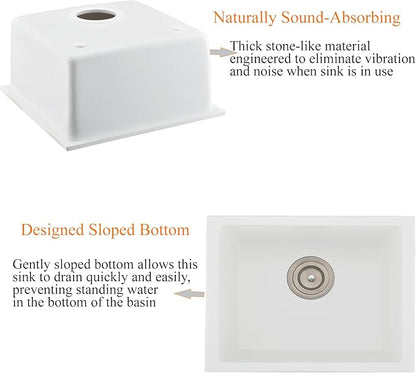 22 Inch Undermount Bar Sink White-Bokaiya 22x17 Small Kitchen Sink White Quartz Wet Bar Sink with Faucet Outdoor RV Single Bowl Kitchen Sink