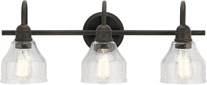 Kichler Avery 24" Vanity Bath Light in Olde Bronze®, Vintage 3-Light Bathroom Wall Mount Fixtured with Clear Seeded Glass, (24" W x 9.25" H), 45973OZ