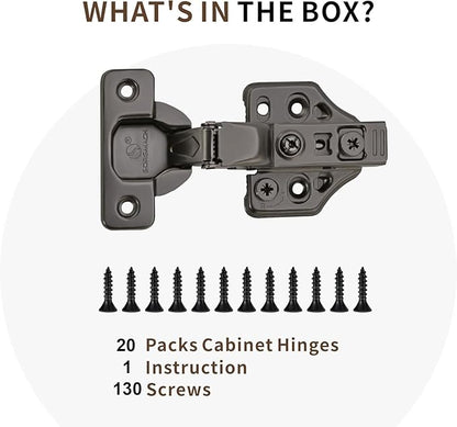 20 Pack Inset Overlay Soft Close Cabinet Hinges 105° Frameless 3 Way Adjustable Soft Close Hinges for Cabinet Doors Kitchen Cabinet Door Hinges with Screws