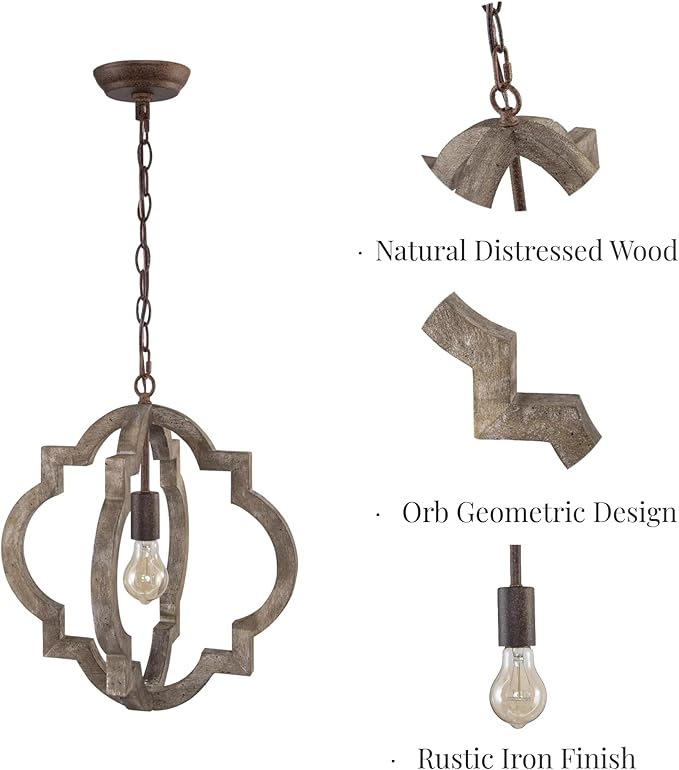 LOG BARN Farmhouse Pendant Lights Kitchen Island, 16'' Orb Distressed Wood Pendant Light Fixtures, Rustic Large Kitchen Pendant Lighting Over Island