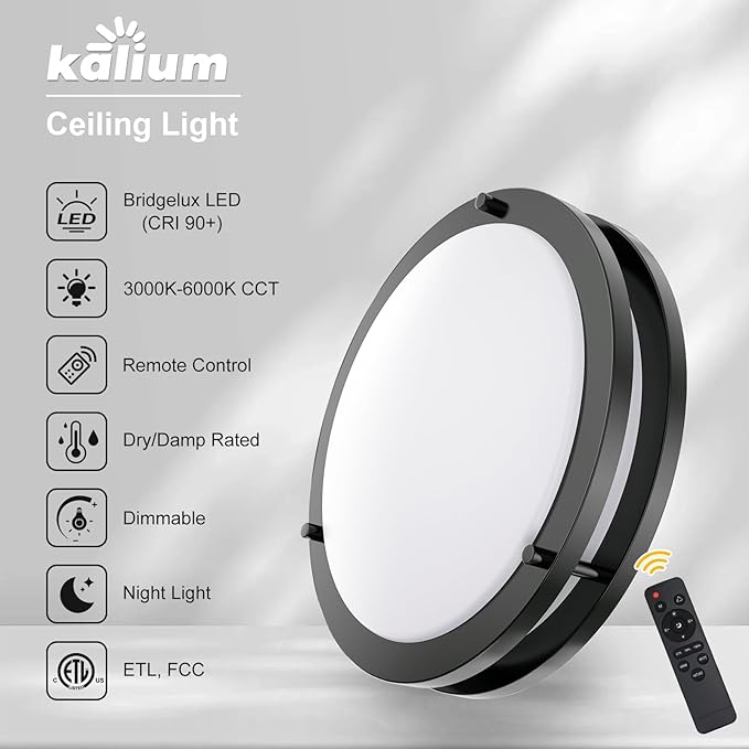 Kalium LED Ceiling Light with Remote 2 Pack 10 Inch Flush Mount Ceiling Light Fixture,18W 3000K-6000K Adjustable Color Temperature,Dimmable Lighting Fixtures for Kitchen Bedroom Hardwired Installation