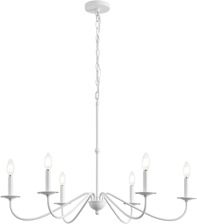 JONATHAN Y 34.75" White 6-Light Bohemian Farmhouse Iron Chandelier, Rustic Candle-Style LED Hanging Light for Dining Room Kitchen Island Entryway Foyer (JYL7559D)