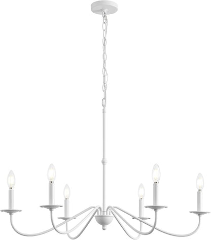JONATHAN Y 34.75" White 6-Light Bohemian Farmhouse Iron Chandelier, Rustic Candle-Style LED Hanging Light for Dining Room Kitchen Island Entryway Foyer (JYL7559D)