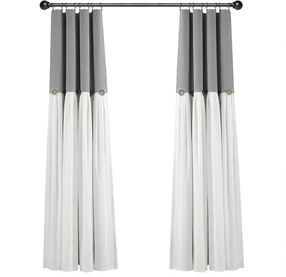 Lush Decor Linen Button Window Curtain Panel, Single, 40" W x 84" L, Dark Gray & White - Country Curtains - Rustic Decor - Color Block Modern Farmhouse Curtains For Living Room, Bedroom & Dining Room
