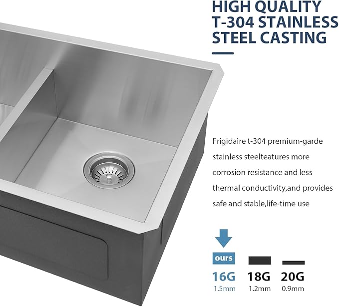 Lordear 28 Undermount Sink Double Bowl 28 Inch Kitchen Sink Undermount Low Divide Double Bowl 50/50 16 Gauge Stainless Steel Kitchen Sinks Handmade