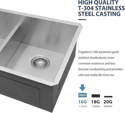 Lordear 36 Inch Kitchen Sink Double Bowl Stainless Steel Kitchen Sinks 36x19 Large Undermount Sinks Double Bowl 10 Inch Deep Sink 50/50 Handmade