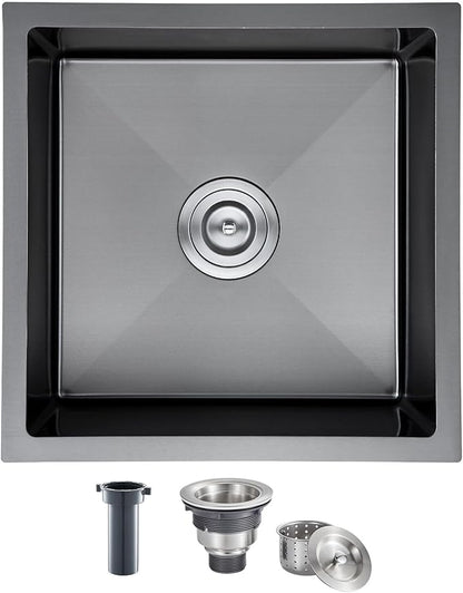 MENATT 18-inch Undermount Kitchen Sink Black, 18 Gauge Stainless Steel Single Bowl Undermount Small Bar Sink Kitchen Sinks,D18" x W18" x H9"