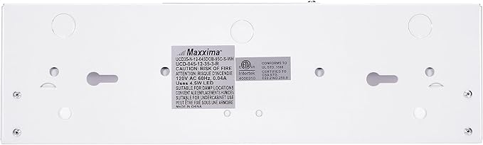 Maxxima 12 in. Hardwired LED Under Cabinet Light - 300 Lumens, 5 CCT, Color Temperature Slide Control, 2700K/3000K/3500K/4000K/5000K, Kitchen and Indoor Lighting Fixture, White, On/Off Switch