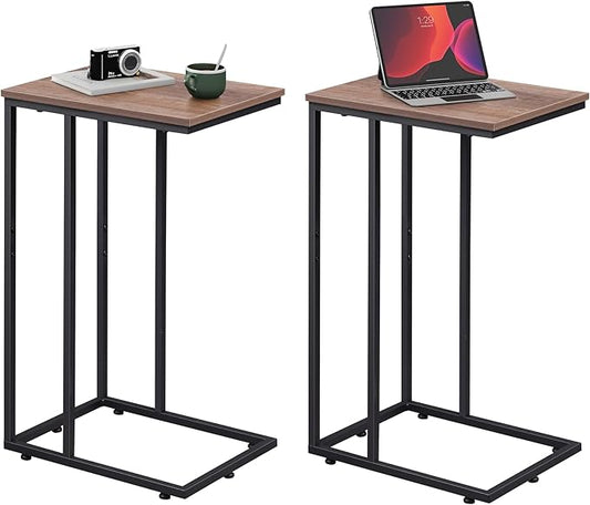 WLIVE C Shaped End Tables Set of 2, C Table Side Table for Couch, TV Trays Set of 2, Couch Side Tables that Slide Under, Small Side Table, C Table for Sofa, Living Room, Bedroom, Small Space, Brown