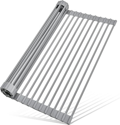 MERRYBOX Roll Up Dish Drying Rack, Over The Sink Dish Rack Foldable, Heat-Resistant, Anti-Slip Silicone Coated Dish Drainer for Kitchen Counter, Large & Multipurpose Sink Drying Rack, 20.5" x 13.1"