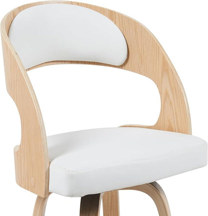 Shelly Modern Counter Height Swivel Bar Stool in Patterned Oak Finish with White Faux Leather Upholstered Seat Set of 2