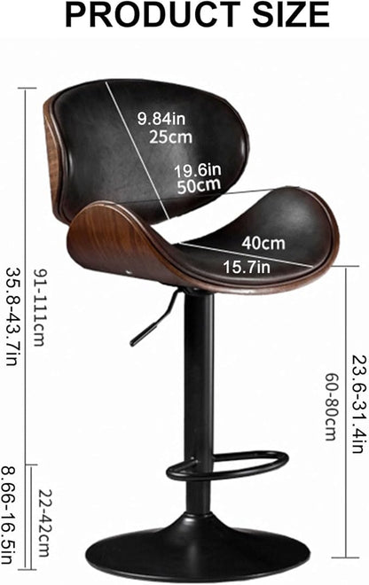 PU Leather with Back & Footrest, 23"-31" Height Adjustable, Kitchen Island Dining Chair,Brown