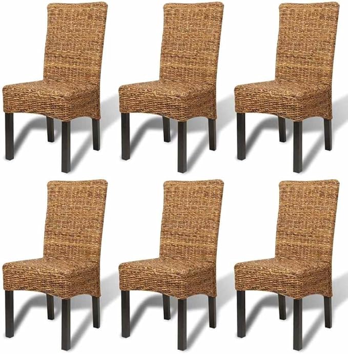 6-Pack Modern Farmhouse Dining Chairs Brown Handwoven Abaca Seat Solid Mango Wood Frame 18.5"x19.7"x38.2" Comfortable Kitchen Accent Chairs for Dining Room Living Room