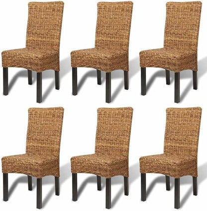 6-Pack Modern Farmhouse Dining Chairs Brown Handwoven Abaca Seat Solid Mango Wood Frame 18.5"x19.7"x38.2" Comfortable Kitchen Accent Chairs for Dining Room Living Room