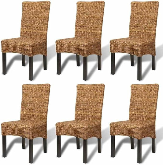 6-Pack Modern Farmhouse Dining Chairs Brown Handwoven Abaca Seat Solid Mango Wood Frame 18.5"x19.7"x38.2" Comfortable Kitchen Accent Chairs for Dining Room Living Room