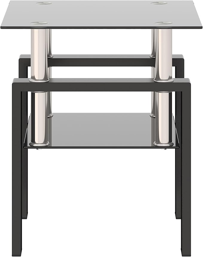 Glass End Table, Glass Side Table with Tempered Glass Top & Metal Legs, Living Room Table Modern Tea Table Side Tables 2-Layer for Living Room Bedroom