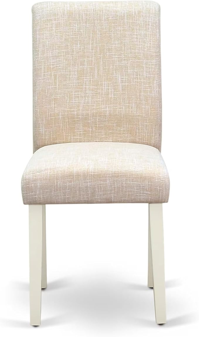 East West Furniture ABP2T02 Abbott Parson Dining Room Chairs - Light Beige Linen Fabric Upholstered Chairs, Set of 2, Linen White