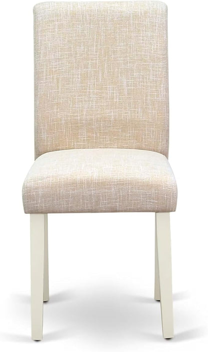 East West Furniture ABP2T02 Abbott Parson Dining Room Chairs - Light Beige Linen Fabric Upholstered Chairs, Set of 2, Linen White