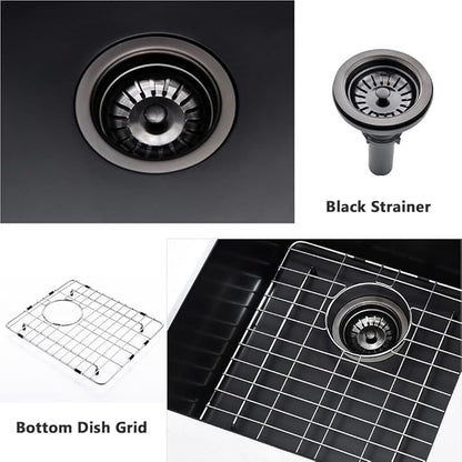 15 Inch Black Bar Sink Undermount-VASOYO 15x17 Small Kitchen Sink Black Quartz Undermount Outdoor Rv Sinks Deep Single Bowl Wet Bar Sinks Small Bowl with Bottom Grid