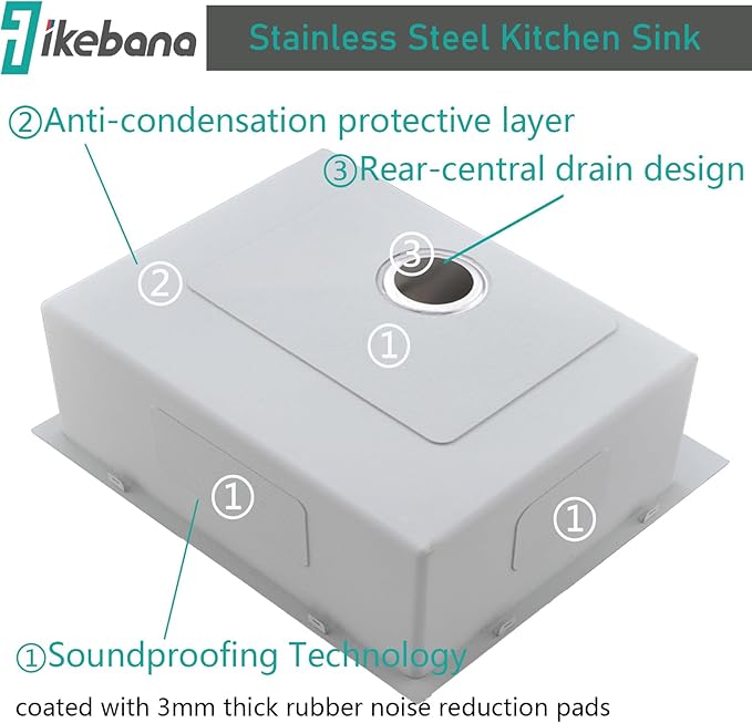 IKEBANA 25x22 Inch Brushed Nickel Kitchen Sink Drop in, 16 Gauge Stainless Steel Wet Bar Sink Topmount Single Bowl Small Kitchen Sinks, Outdoor RV Prep Sinks With Dish Grid& Drain