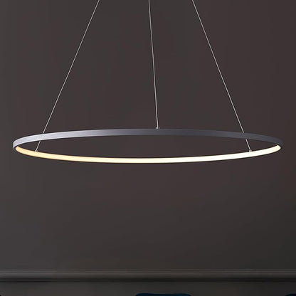 JONATHAN Y 35" Gray Modern Integrated LED Pendant Light, Dimmable Round Hoop Chandelier for Kitchen Island, Dining Room, Adjustable Height Metal Hanging Light (JYL7220E)