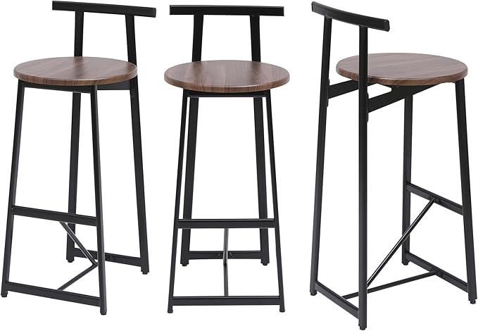 3-Piece Counter Height Bar Stool Set - Armless Back Stools for Kitchen Island (Walnut Brown + MDF + Modern)