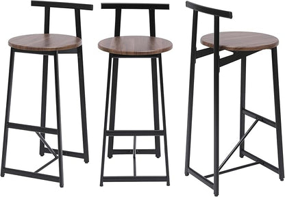 3-Piece Counter Height Bar Stool Set - Armless Back Stools for Kitchen Island (Walnut Brown + MDF + Modern)