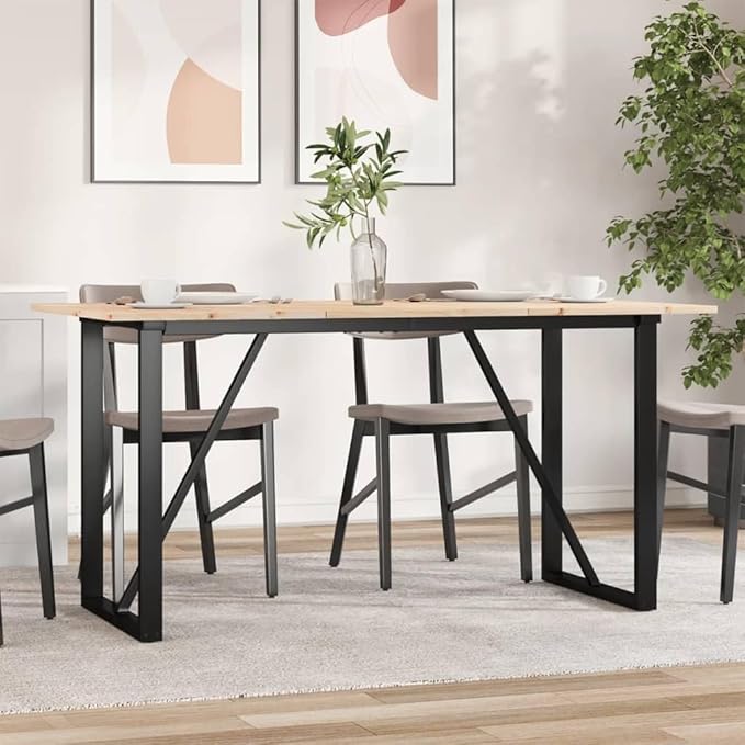 Solid Pine Wood Rustic Dining Table, 6-Seater Rectangular Kitchen Table, Sturdy Metal Leg Dinner Furniture for Kitchen & Dining Room Spaces