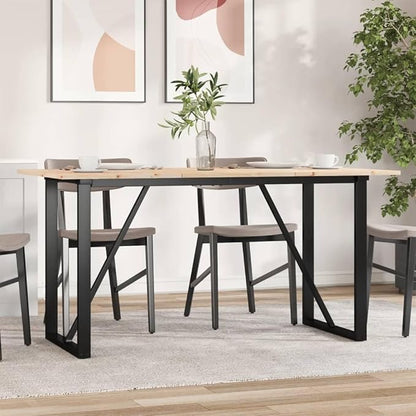 Solid Pine Wood Rustic Dining Table, 6-Seater Rectangular Kitchen Table, Sturdy Metal Leg Dinner Furniture for Kitchen & Dining Room Spaces