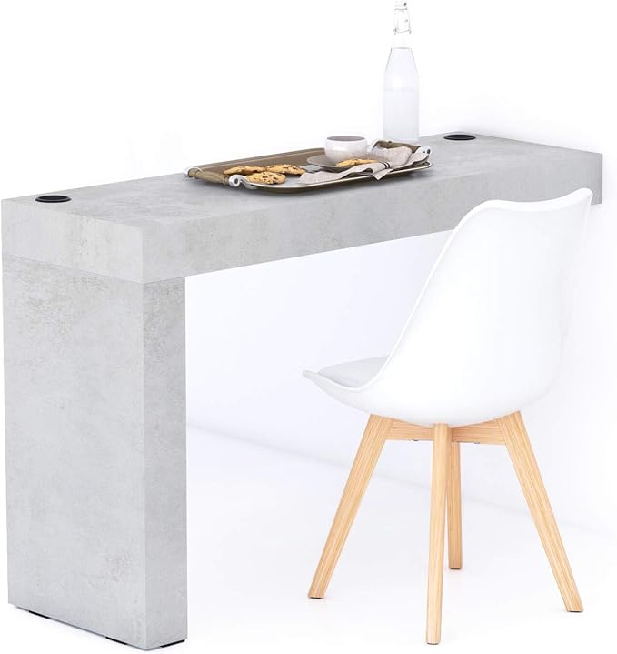 Mobili Fiver, Evolution Dining Table 47.2 x 15.7 in, with Wireless Charger, Concrete Effect, Grey with One Leg, Made in Italy