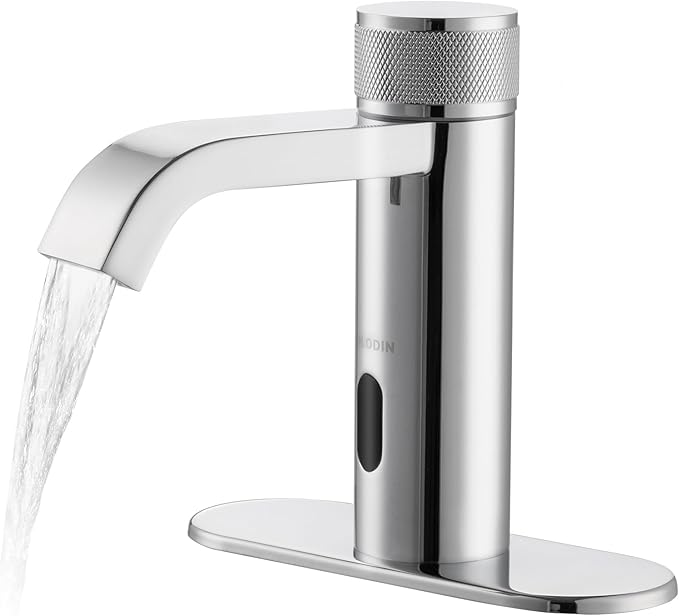 Automatic Sensor Touchless Bathroom Faucet, Manual Waterfall Faucets with Temperature Control Knob, Modern Chrome Sink Faucet Stainless Steel, Hands Free Lavatory Faucets for Single Hole