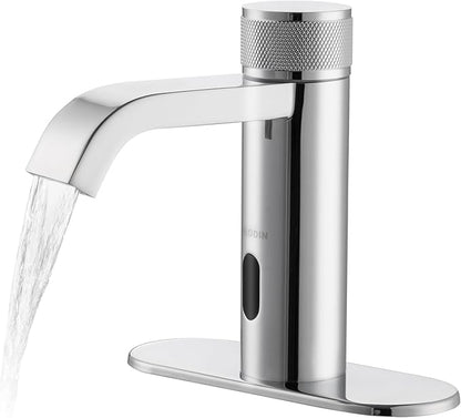 Automatic Sensor Touchless Bathroom Faucet, Manual Waterfall Faucets with Temperature Control Knob, Modern Chrome Sink Faucet Stainless Steel, Hands Free Lavatory Faucets for Single Hole