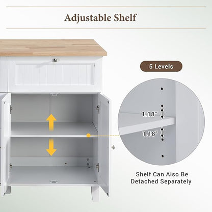 Farmhouse Kitchen Island Set with Drop Leaf and 2 Seatings Solid Wood White Design Dining Room, Versatile