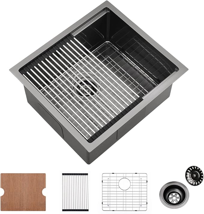 Black Bar Sink Undermount-VASOYO 19x18 Small Kitchen Sink Undermount Wet Bar Sinks Black Stainless Steel Rv Sinks Camper Outdoor 16 Gauge Single Bowl Deep Bowl Mini with Cutting Board