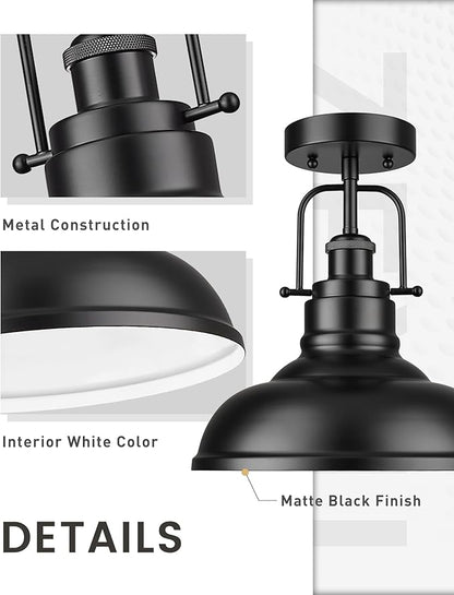 zeyu 11 Inch Semi Flush Mount Ceiling Light, 1-Light Industrial Ceiling Light Fixture for Hallway, Indoor, Matte Black Finish, ZY41-F BK
