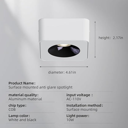 JAYMP Square Modern LED Ceiling Spotlight 3000K Dimmable White Surface Mount Focus Down Light for Living Room Hallway Laundry Room (White, Single Lamp)