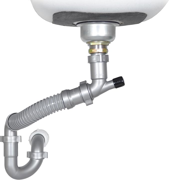 Snappy Trap Single Kitchen Sink Drain Kit, 1-1/2" with Flexible P-Trap, All-in-One Drain Kit for Single Bowl Kitchen Sinks, Universal Compatibility, No-Tool Easy Installation (DK-100 Silver)