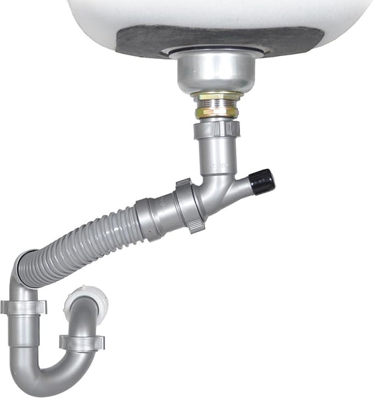 Snappy Trap Single Kitchen Sink Drain Kit, 1-1/2" with Flexible P-Trap, All-in-One Drain Kit for Single Bowl Kitchen Sinks, Universal Compatibility, No-Tool Easy Installation (DK-100 Silver)